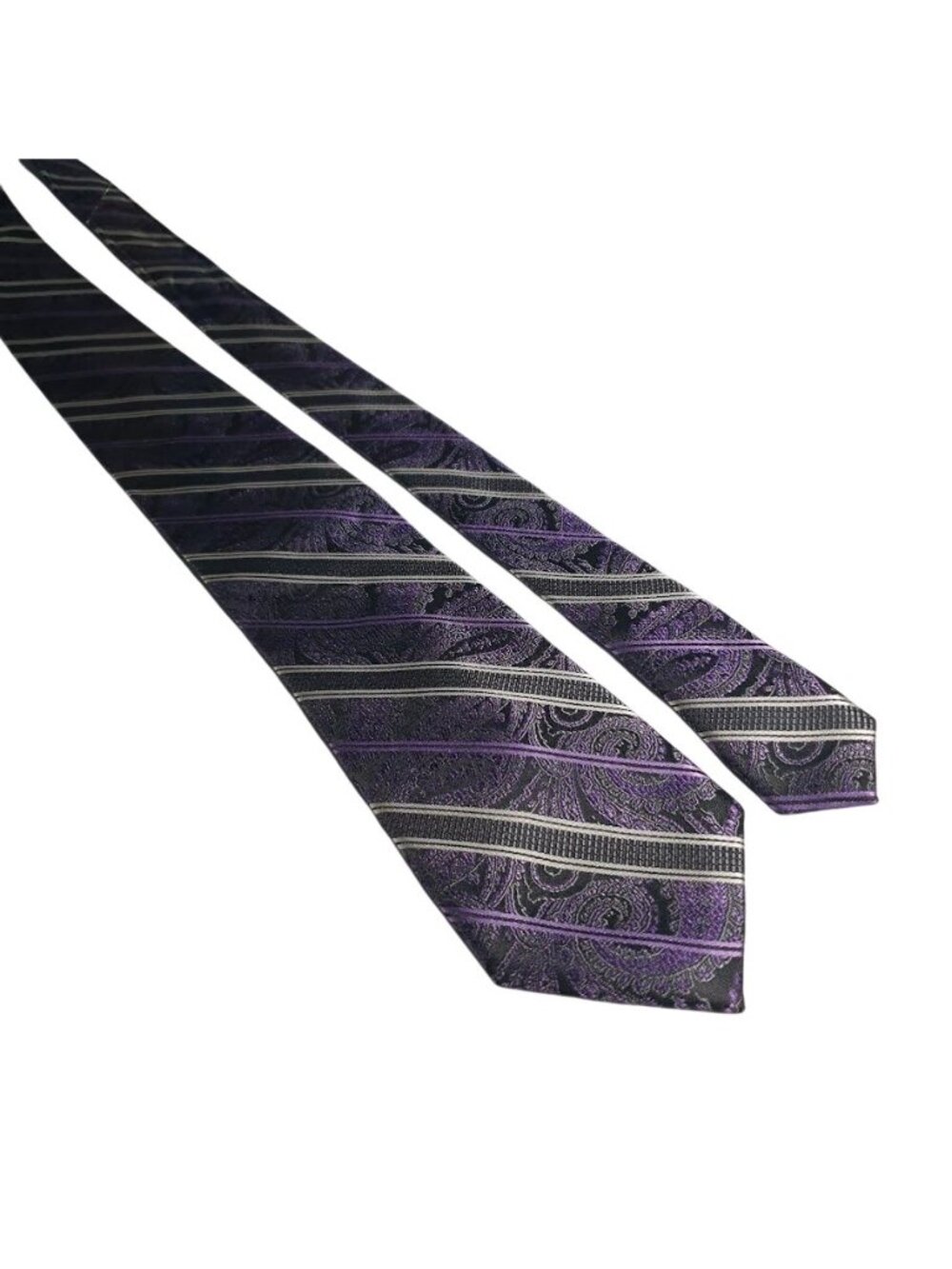 Pronto Uomo Couture Tie Black Purple Paisley Stripes Woven Menswear Silk Gift
